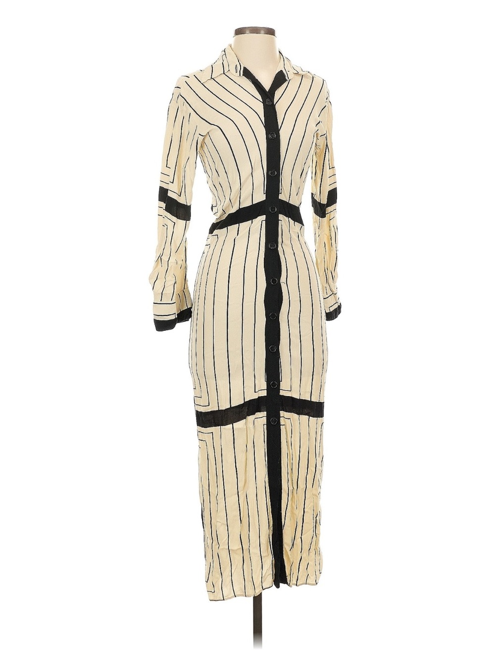 Zara Cream Maxi Shirt Dress with Black Stripes